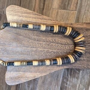 Vintage Graduated Coconut Wood Beaded Necklace, Button Closure
